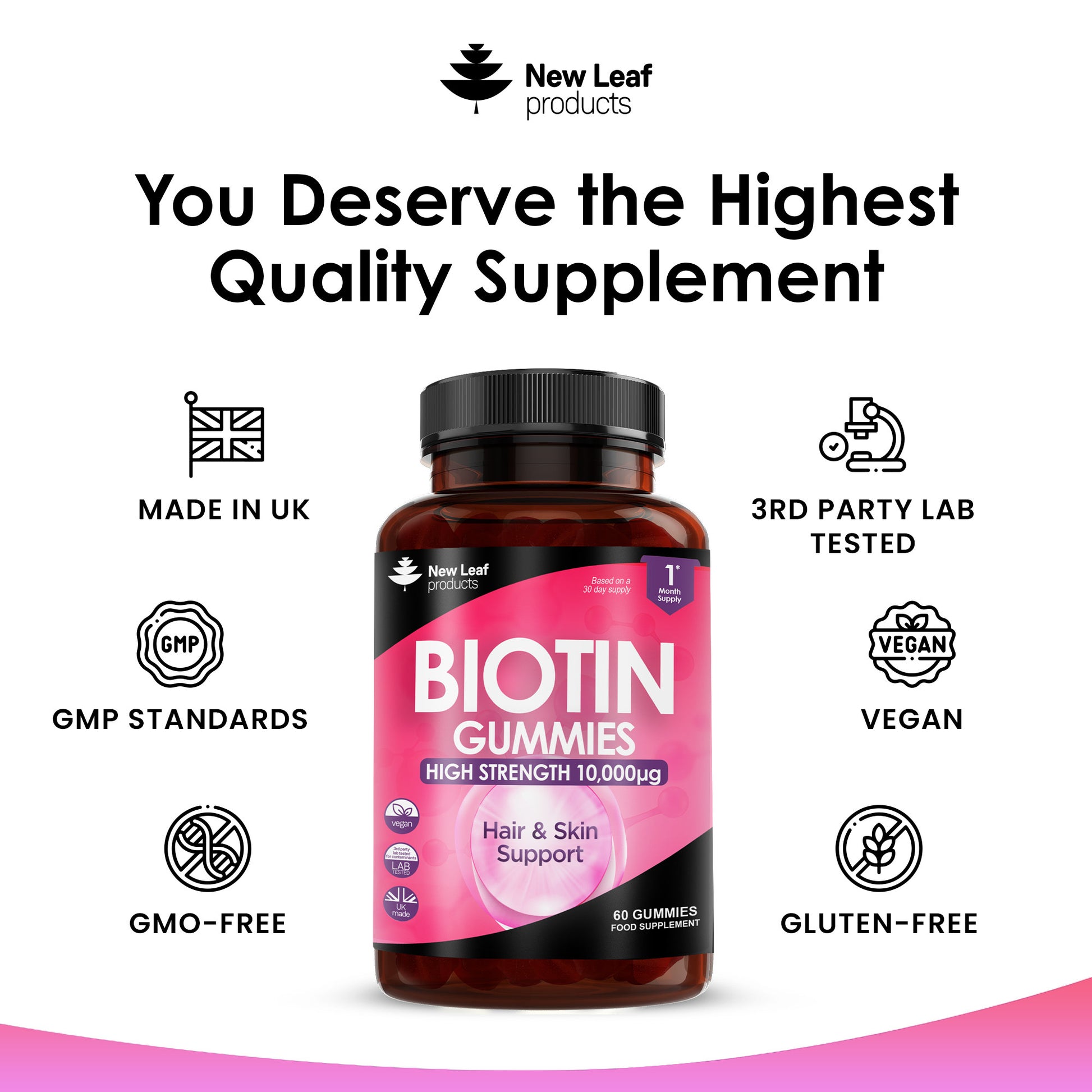 Beauty Hair Skin & Nails Gummies for Hair Growth & Skin Health Biotin 10,000µg- Vegan Chewable Beauty Vitamins Hair Vitamins for Women & Men - GMO Free, No Artificial Colours or Flavours, 60 Gummies - 1 Month Supply