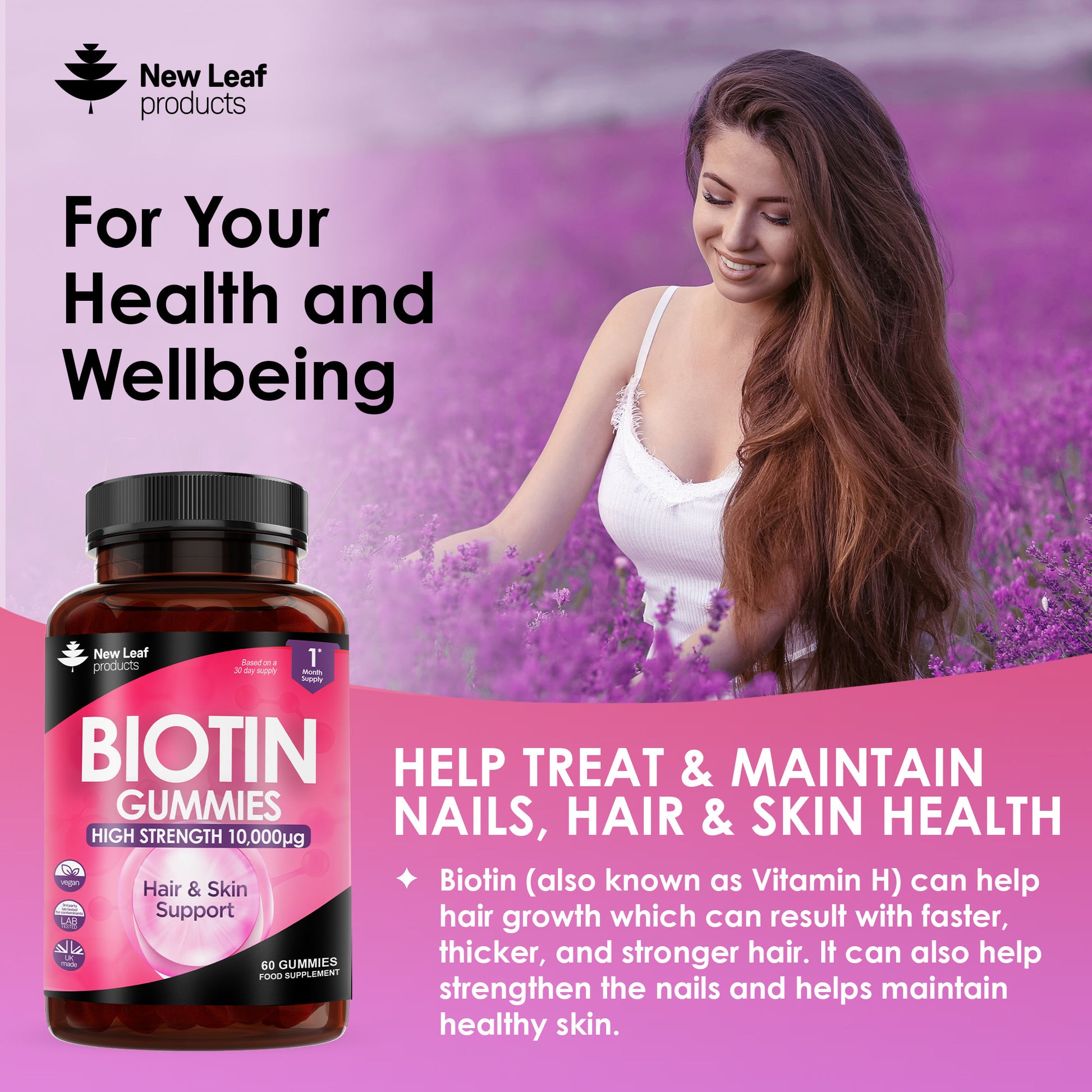 Beauty Hair Skin & Nails Gummies for Hair Growth & Skin Health Biotin 10,000µg- Vegan Chewable Beauty Vitamins Hair Vitamins for Women & Men - GMO Free, No Artificial Colours or Flavours, 60 Gummies - 1 Month Supply
