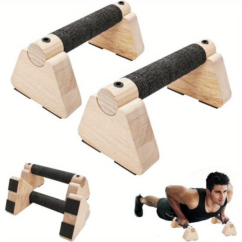 2pcs Parallettes Bars - Wooden Handstand Training Equipment with Push-Up Bars & Calisthenics Handles, Durable Wooden Design for Men & Women, Ideal for Pilates & Strength Training, Gym Accessories, Sturdy Construction