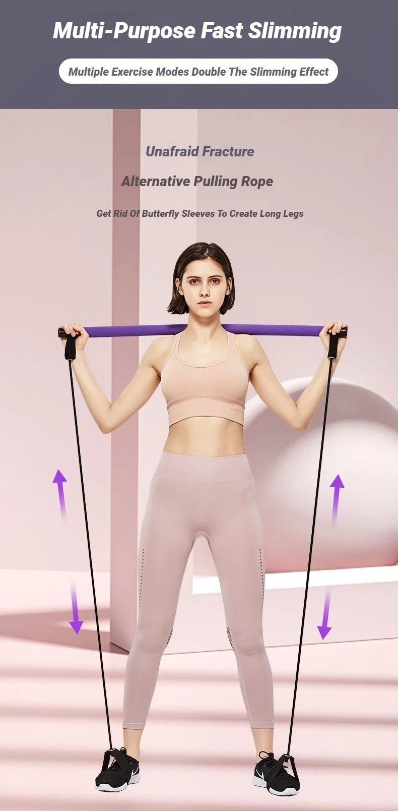 Portable Yoga Pilates Bar Stick With Resistance Band Muscle Toning Fitness Stretching Sports Body Workout Exercise Tension Rope