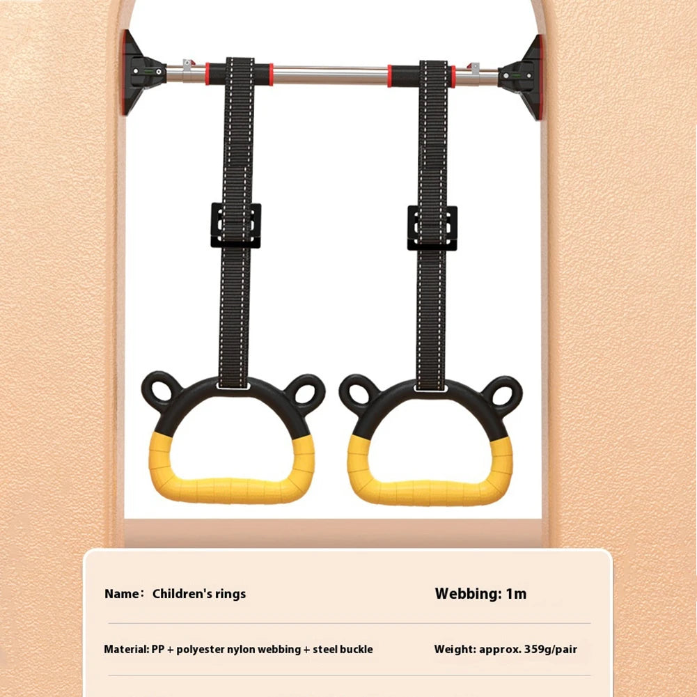 Gymnastics Rings with Adjustable Straps Pull Up Handle Rings Multi-Function Strength Training Equipment for Kids Adults