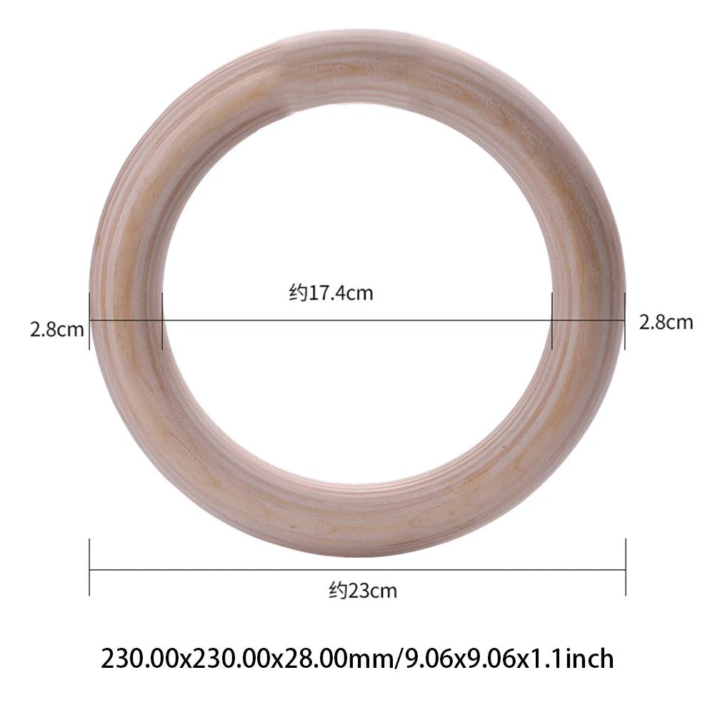 Wood Gymnastics Rings with Adjustable Straps Pull Up Handle Rings Multi-Function Strength Training Equipment for Kids Adults