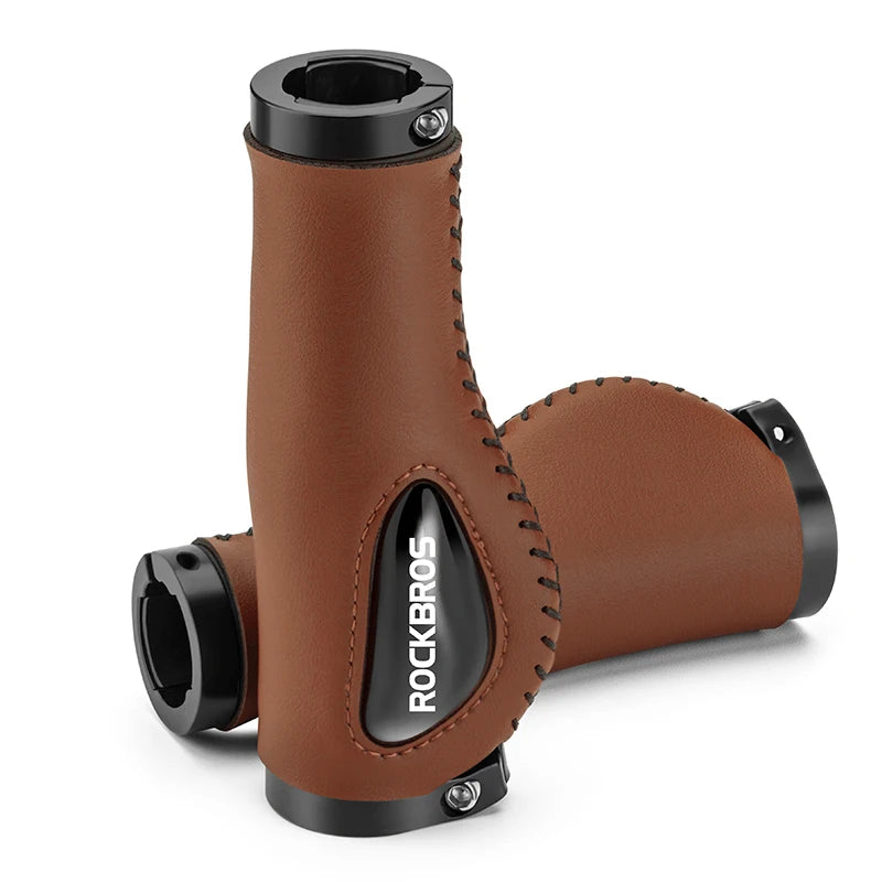 ROCKBROS Bike Grips Shockproof Soft Liquid Silicone Bicycle Handlebar Grips Bilateral Locked PU Leather MTB Road Cycling Grips