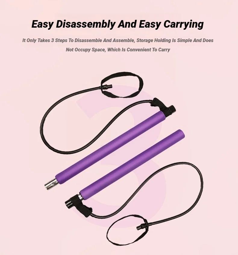 Portable Yoga Pilates Bar Stick With Resistance Band Muscle Toning Fitness Stretching Sports Body Workout Exercise Tension Rope
