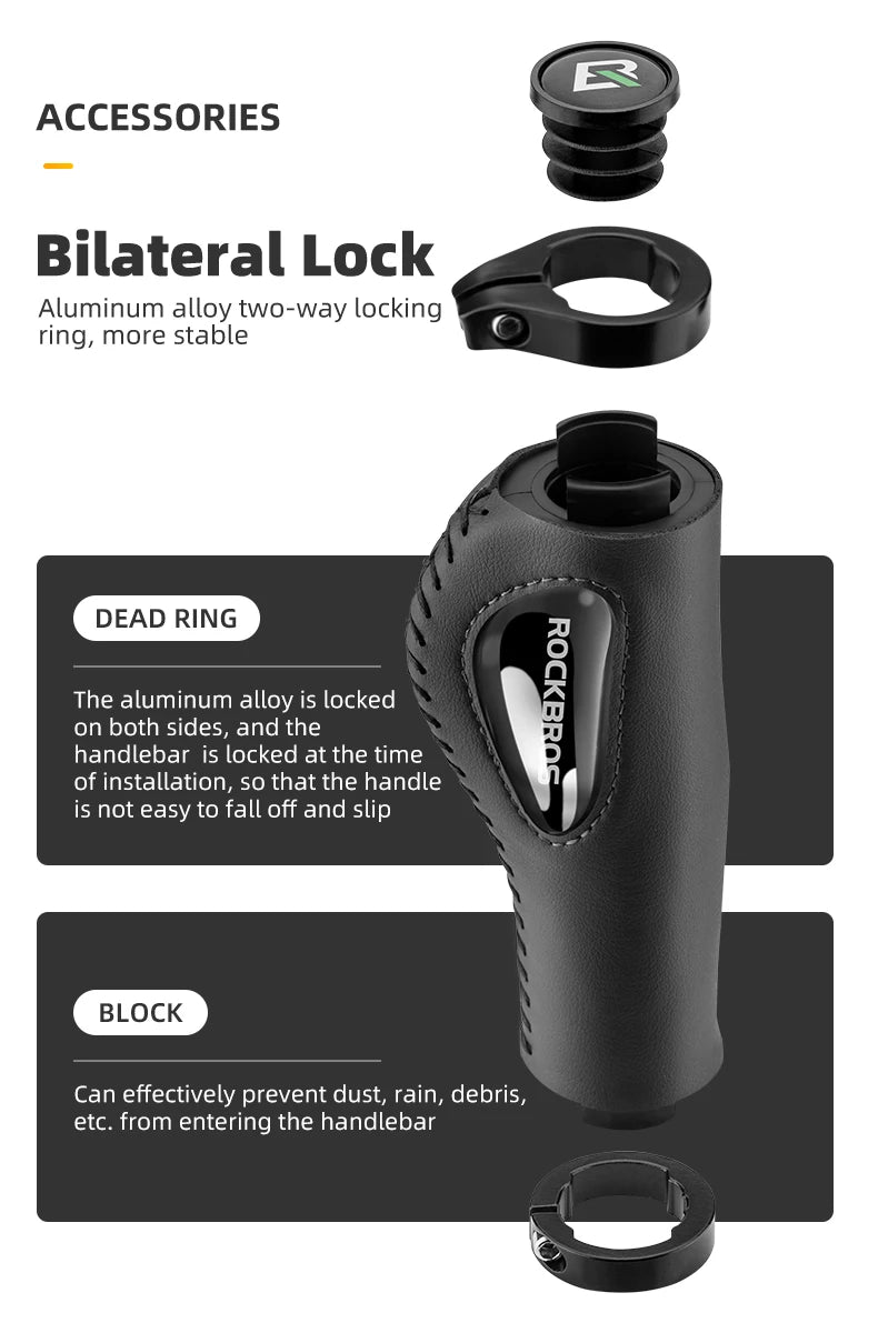 ROCKBROS Bike Grips Shockproof Soft Liquid Silicone Bicycle Handlebar Grips Bilateral Locked PU Leather MTB Road Cycling Grips