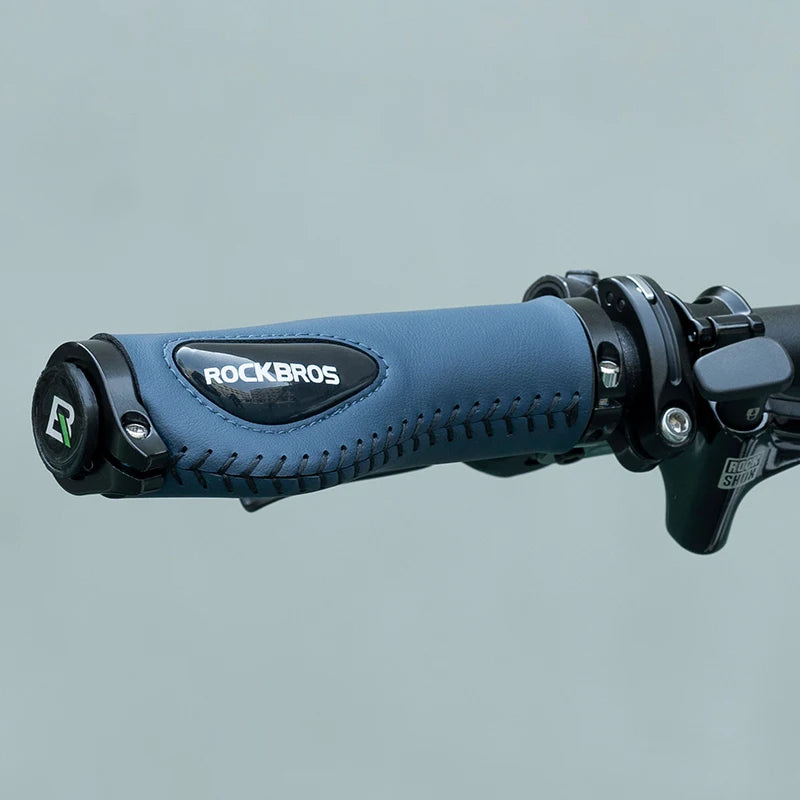 ROCKBROS Bike Grips Shockproof Soft Liquid Silicone Bicycle Handlebar Grips Bilateral Locked PU Leather MTB Road Cycling Grips