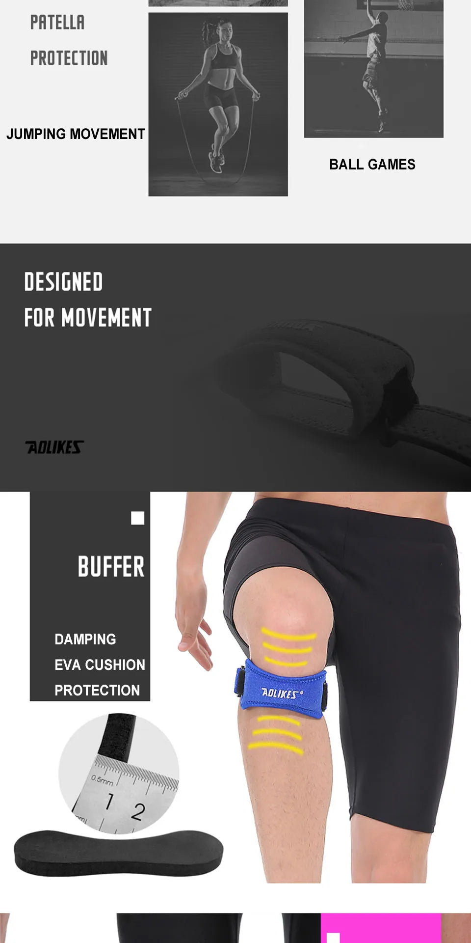 AOLIKES Patellar Tendon Support Strap,Knee Pain Relief & Patella Stabilizer Knee Strap,knee Support for Running,Weightlifting