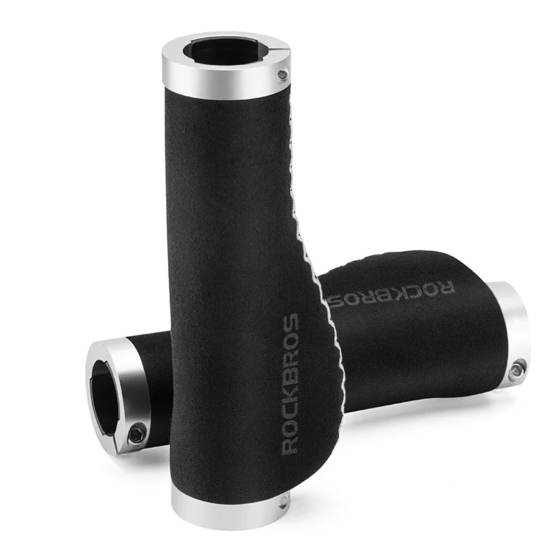 ROCKBROS Bike Grips Shockproof Soft Liquid Silicone Bicycle Handlebar Grips Bilateral Locked PU Leather MTB Road Cycling Grips