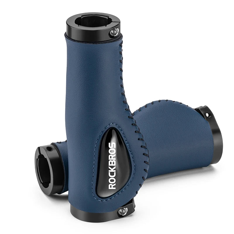 ROCKBROS Bike Grips Shockproof Soft Liquid Silicone Bicycle Handlebar Grips Bilateral Locked PU Leather MTB Road Cycling Grips