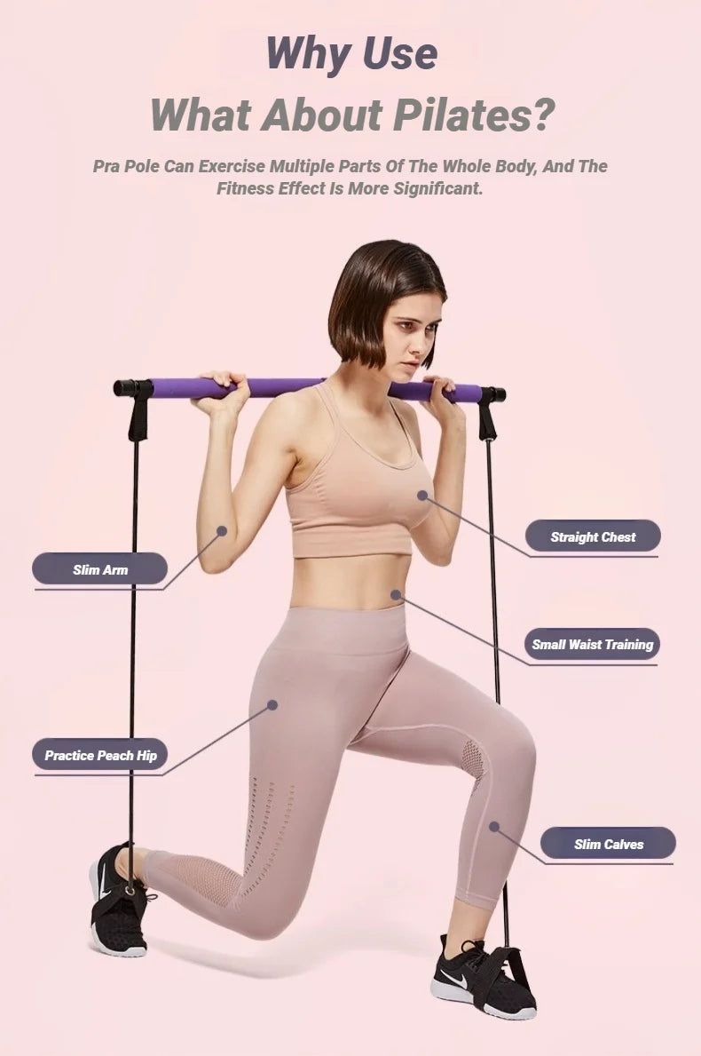 Portable Yoga Pilates Bar Stick With Resistance Band Muscle Toning Fitness Stretching Sports Body Workout Exercise Tension Rope