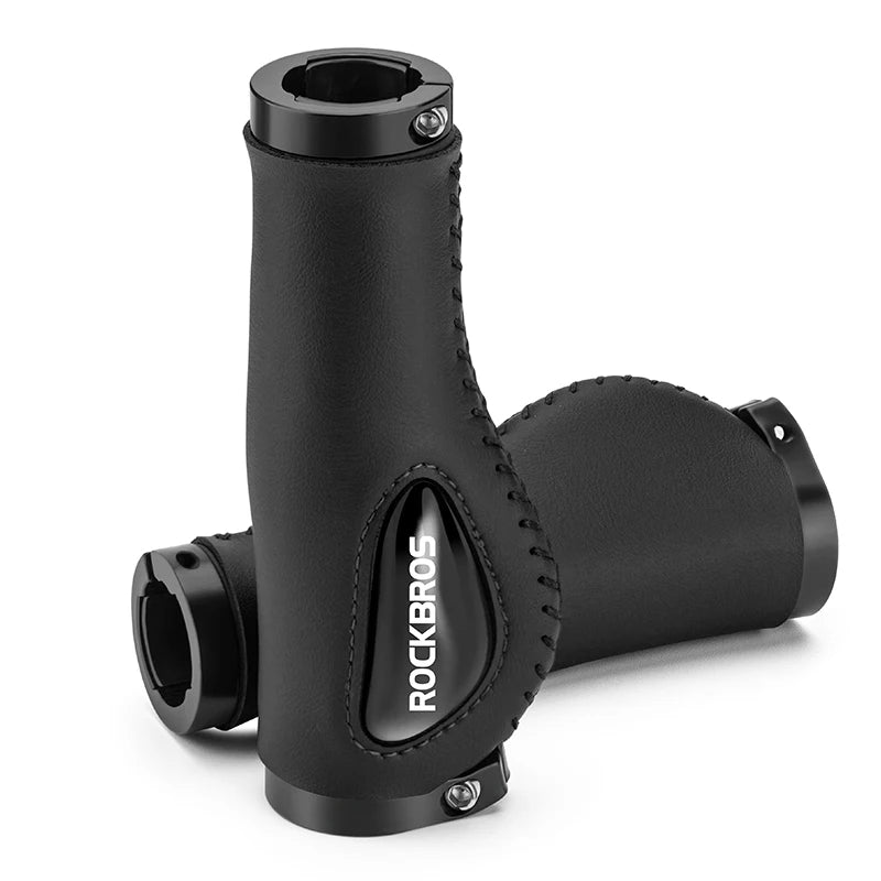 ROCKBROS Bike Grips Shockproof Soft Liquid Silicone Bicycle Handlebar Grips Bilateral Locked PU Leather MTB Road Cycling Grips