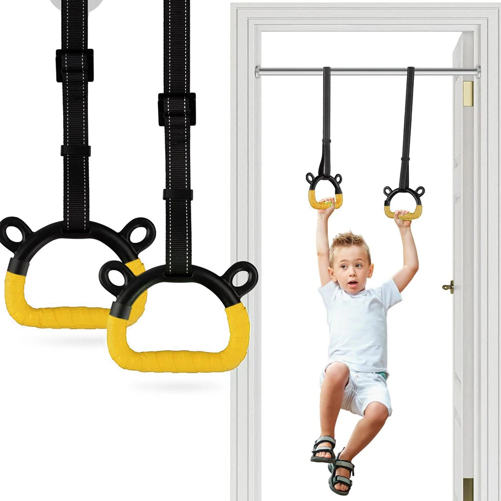 Gymnastics Rings with Adjustable Straps Pull Up Handle Rings Multi-Function Strength Training Equipment for Kids Adults
