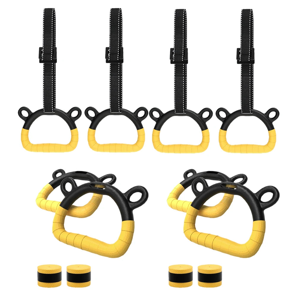 Gymnastics Rings with Adjustable Straps Pull Up Handle Rings Multi-Function Strength Training Equipment for Kids Adults