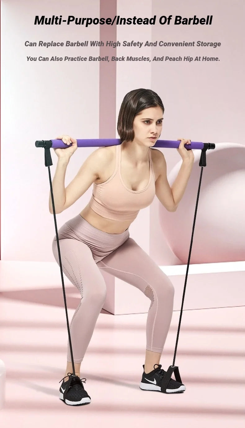 Portable Yoga Pilates Bar Stick With Resistance Band Muscle Toning Fitness Stretching Sports Body Workout Exercise Tension Rope