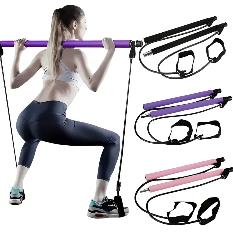 Portable Yoga Pilates Bar Stick With Resistance Band Muscle Toning Fitness Stretching Sports Body Workout Exercise Tension Rope