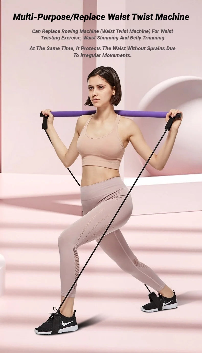 Portable Yoga Pilates Bar Stick With Resistance Band Muscle Toning Fitness Stretching Sports Body Workout Exercise Tension Rope