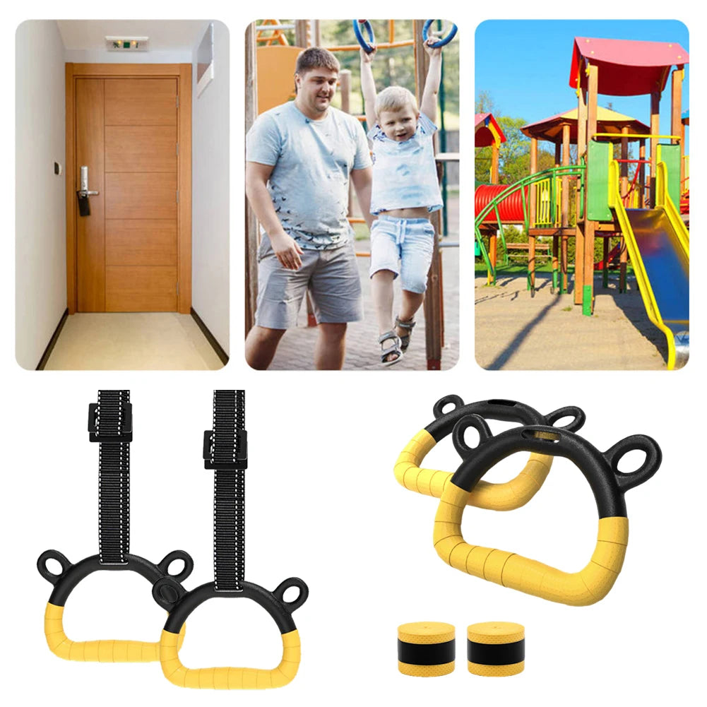 Gymnastics Rings with Adjustable Straps Pull Up Handle Rings Multi-Function Strength Training Equipment for Kids Adults