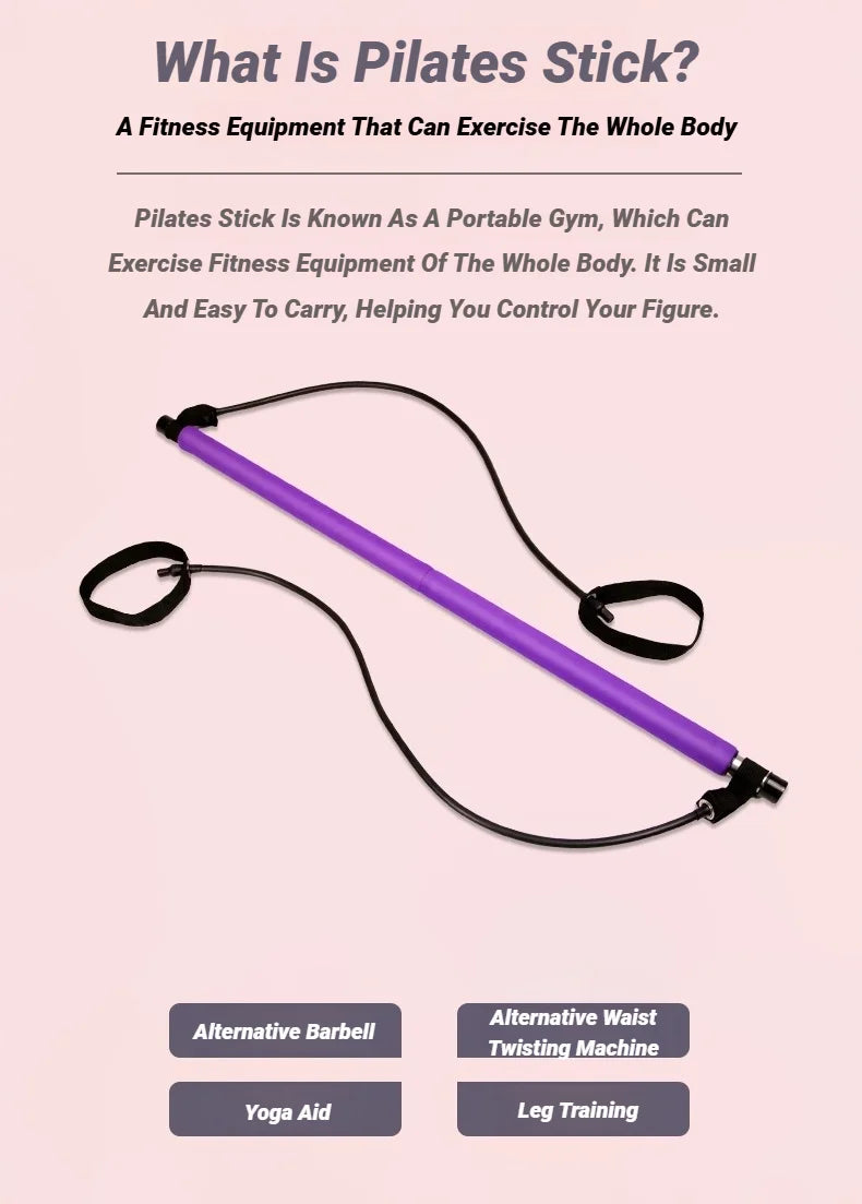 Portable Yoga Pilates Bar Stick With Resistance Band Muscle Toning Fitness Stretching Sports Body Workout Exercise Tension Rope