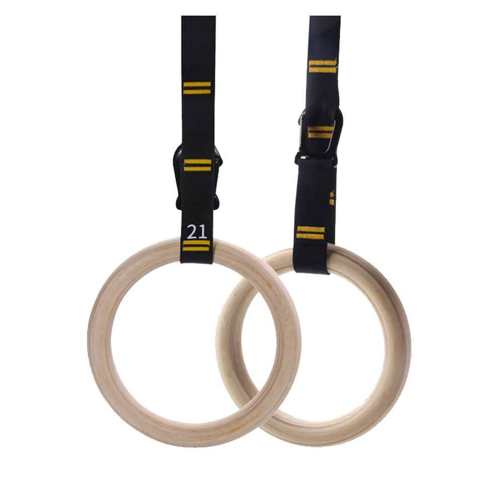 Wood Gymnastics Rings with Adjustable Straps Pull Up Handle Rings Multi-Function Strength Training Equipment for Kids Adults