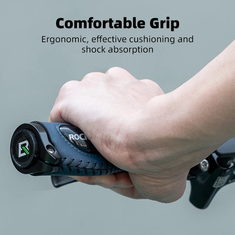 ROCKBROS Bike Grips Shockproof Soft Liquid Silicone Bicycle Handlebar Grips Bilateral Locked PU Leather MTB Road Cycling Grips