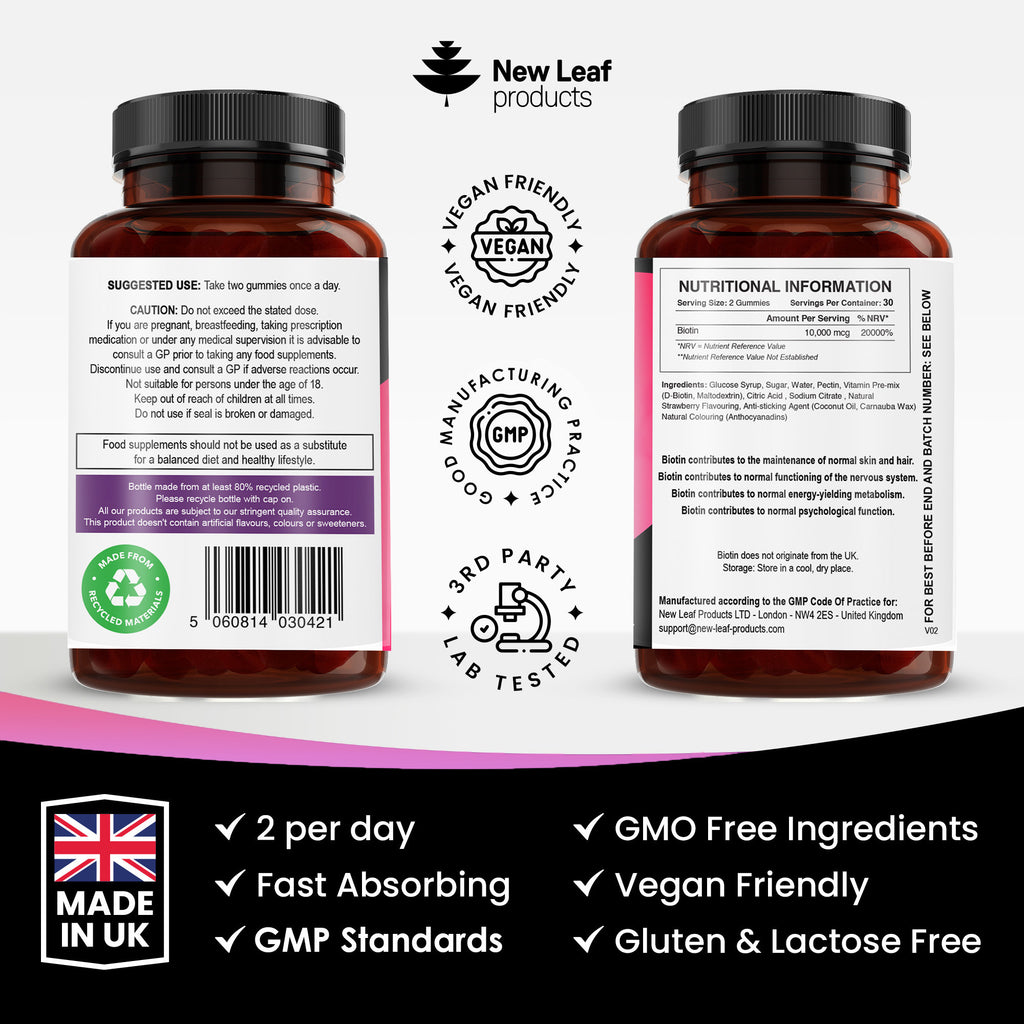 Beauty Hair Skin & Nails Gummies for Hair Growth & Skin Health Biotin 10,000µg- Vegan Chewable Beauty Vitamins Hair Vitamins for Women & Men - GMO Free, No Artificial Colours or Flavours, 60 Gummies - 1 Month Supply