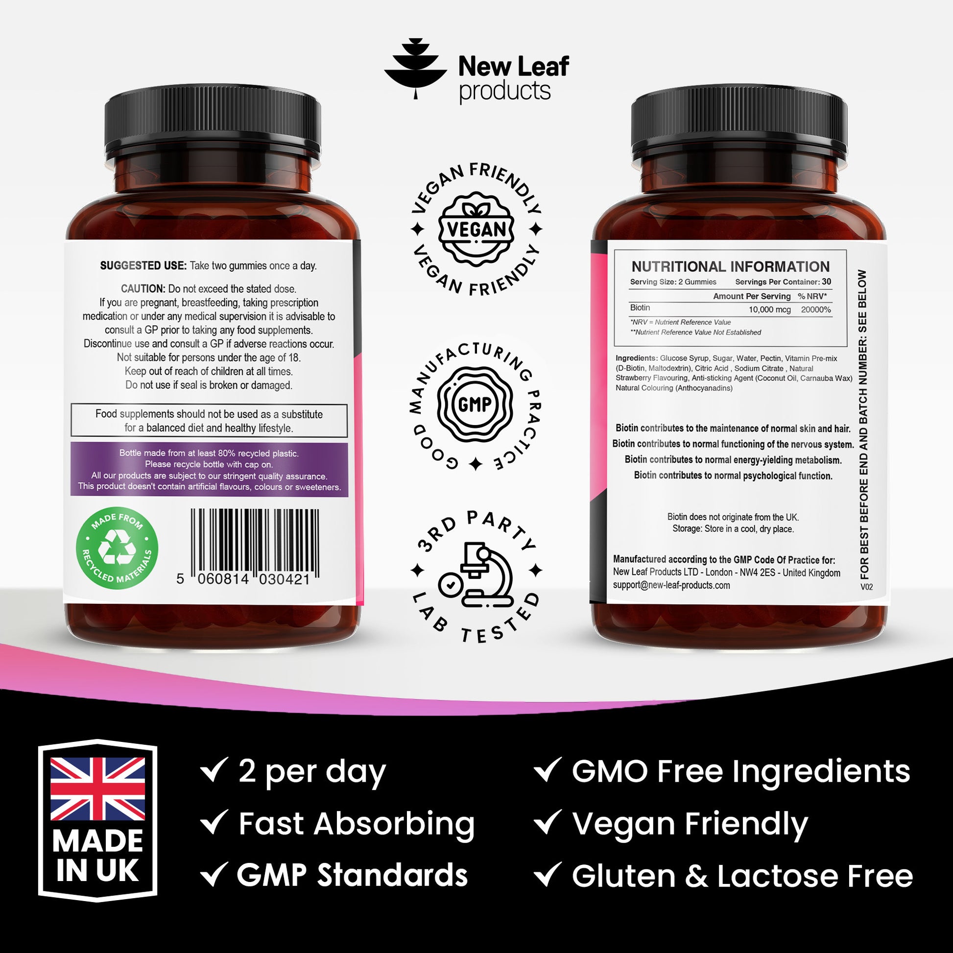 Beauty Hair Skin & Nails Gummies for Hair Growth & Skin Health Biotin 10,000µg- Vegan Chewable Beauty Vitamins Hair Vitamins for Women & Men - GMO Free, No Artificial Colours or Flavours, 60 Gummies - 1 Month Supply