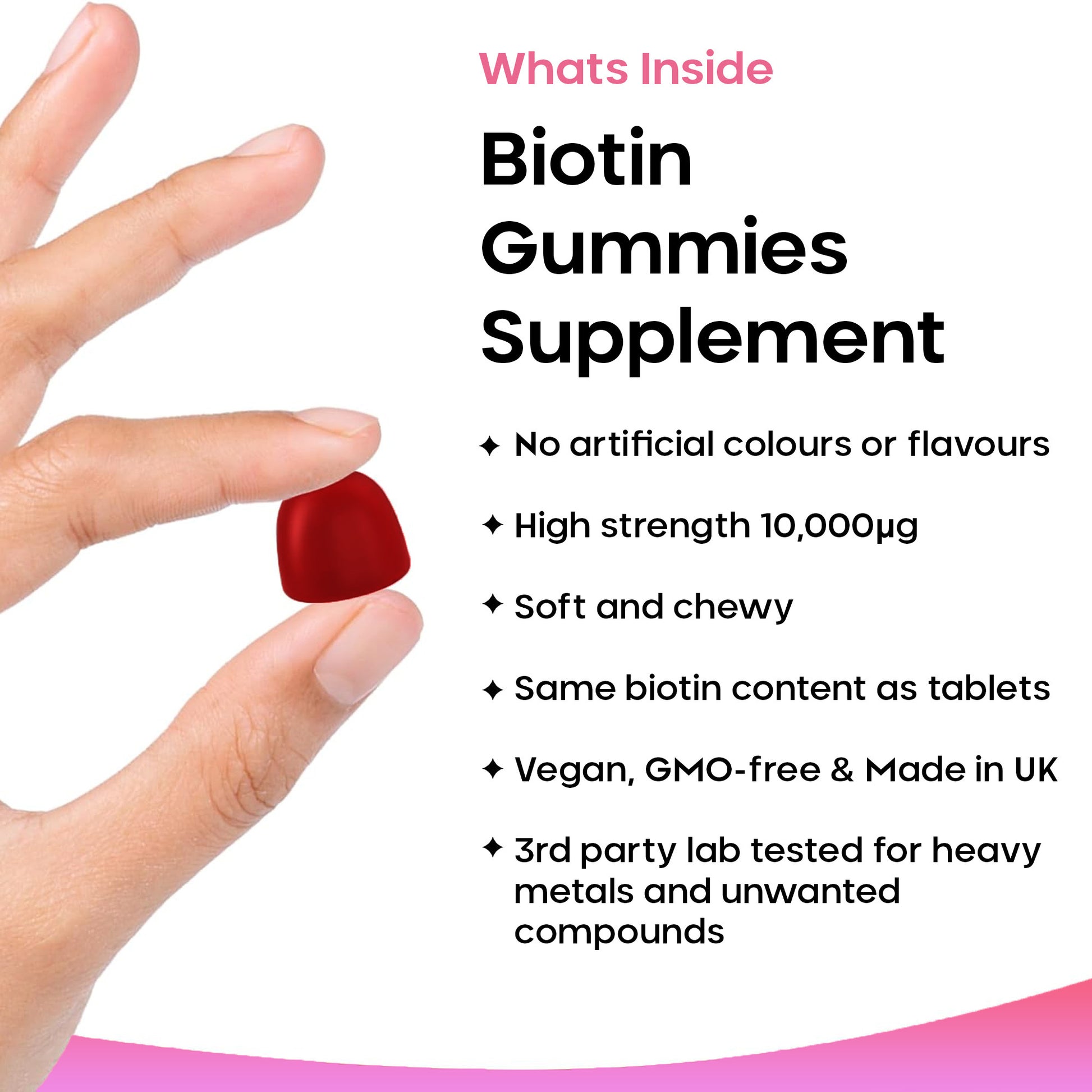 Beauty Hair Skin & Nails Gummies for Hair Growth & Skin Health Biotin 10,000µg- Vegan Chewable Beauty Vitamins Hair Vitamins for Women & Men - GMO Free, No Artificial Colours or Flavours, 60 Gummies - 1 Month Supply